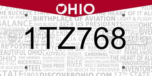 1TZ768 Ohio License Plate