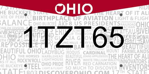 1TZT65 Ohio License Plate