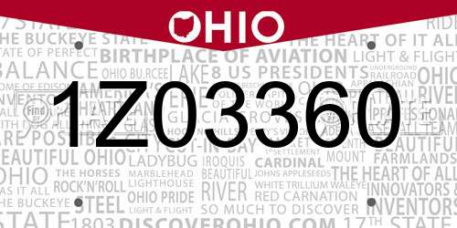 1Z03360 Ohio License Plate
