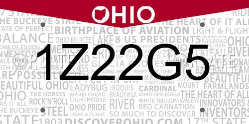 1Z22G5 Ohio License Plate