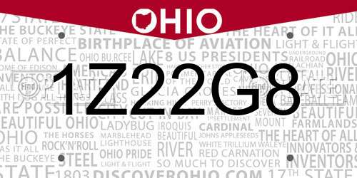 1Z22G8 Ohio License Plate