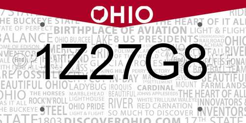 1Z27G8 Ohio License Plate