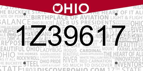 1Z39617 Ohio License Plate