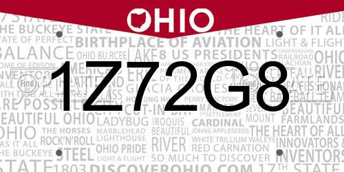 1Z72G8 Ohio License Plate