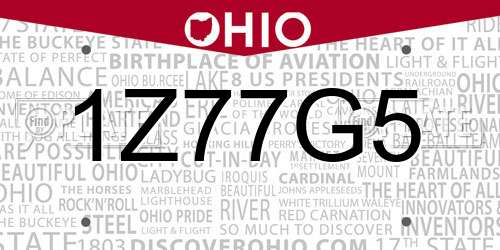 1Z77G5 Ohio License Plate