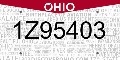 1Z95403 Ohio License Plate