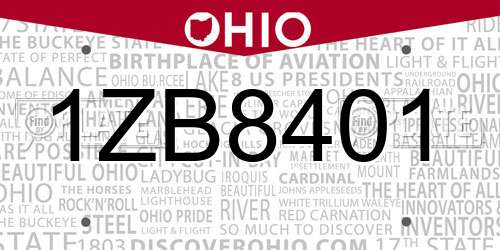 1ZB8401 Ohio License Plate