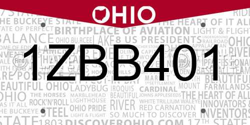 1ZBB401 Ohio License Plate