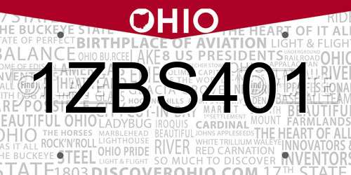1ZBS401 Ohio License Plate