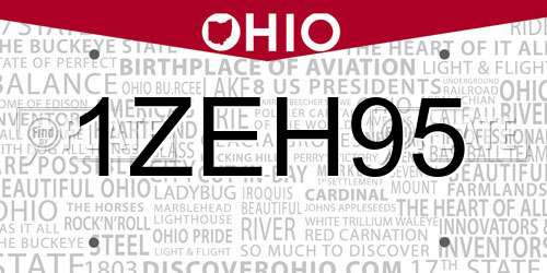 1ZEH95 Ohio License Plate