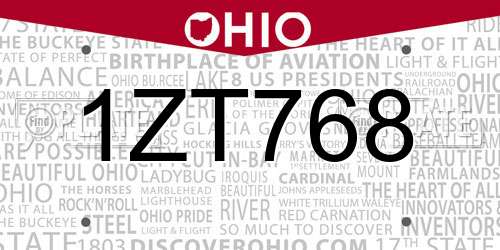 1ZT768 Ohio License Plate