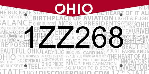 1ZZ268 Ohio License Plate