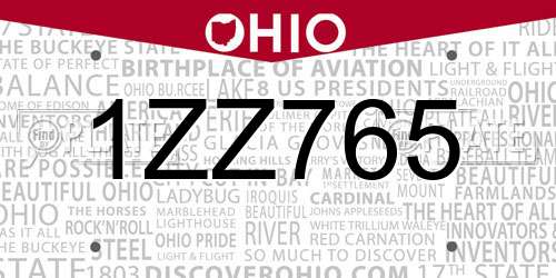 1ZZ765 Ohio License Plate