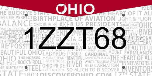 1ZZT68 Ohio License Plate