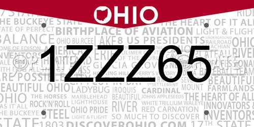 1ZZZ65 Ohio License Plate