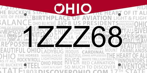 1ZZZ68 Ohio License Plate