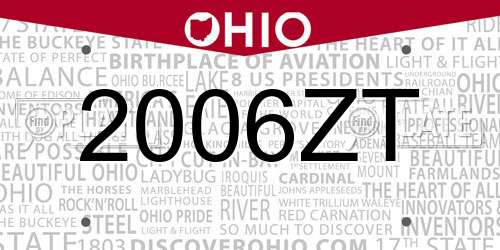 2006ZT Ohio License Plate