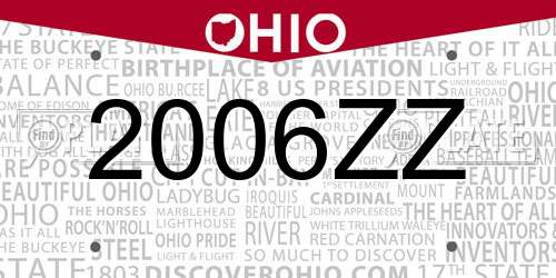 2006ZZ Ohio License Plate