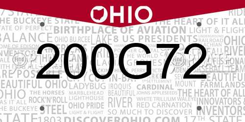 200G72 Ohio License Plate