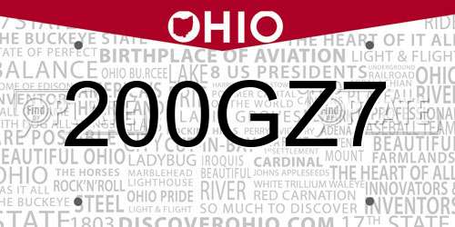200GZ7 Ohio License Plate