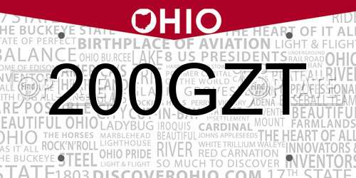 200GZT Ohio License Plate
