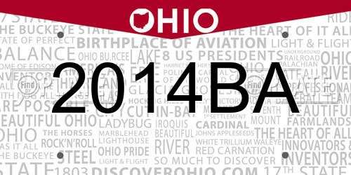2014BA Ohio License Plate