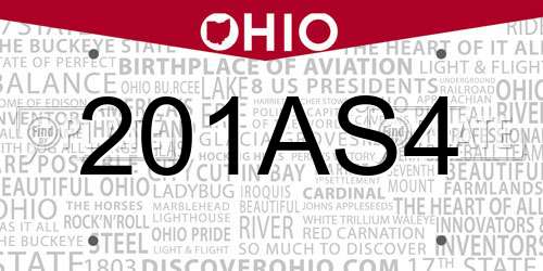 201AS4 Ohio License Plate