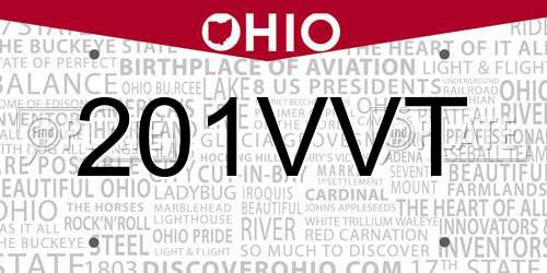 201VVT Ohio License Plate