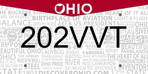 202VVT Ohio License Plate