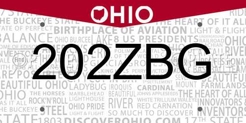202ZBG Ohio License Plate