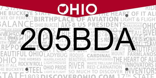205BDA Ohio License Plate