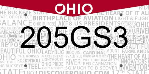 205GS3 Ohio License Plate