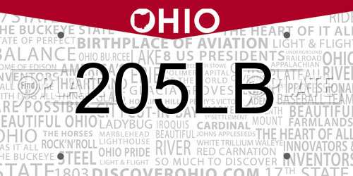 205LB Ohio License Plate
