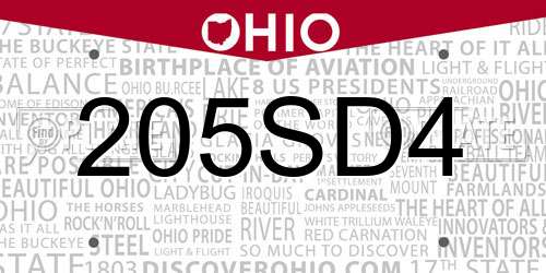 205SD4 Ohio License Plate