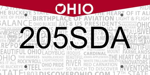 205SDA Ohio License Plate