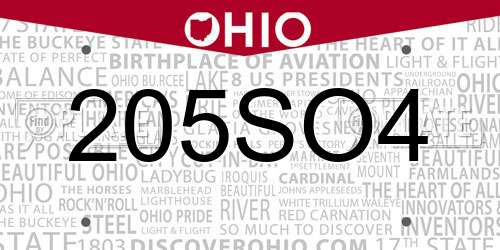 205SO4 Ohio License Plate