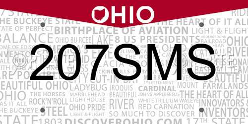 207SMS Ohio License Plate