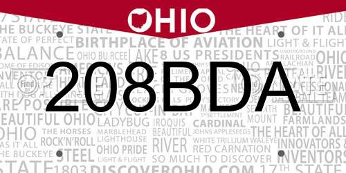 208BDA Ohio License Plate