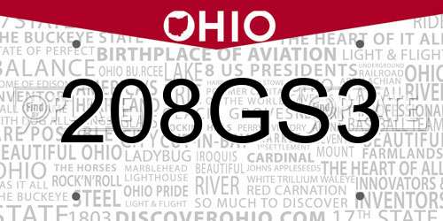 208GS3 Ohio License Plate