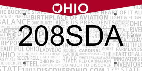 208SDA Ohio License Plate