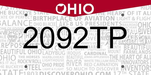 2092TP Ohio License Plate