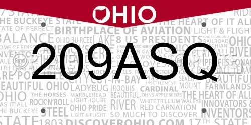 209ASQ Ohio License Plate