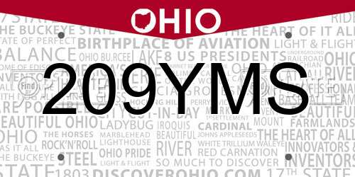 209YMS Ohio License Plate