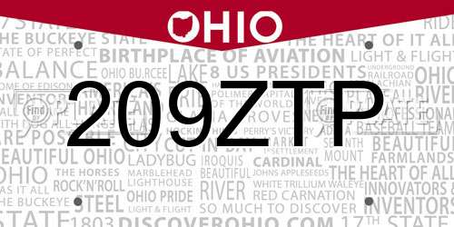 209ZTP Ohio License Plate
