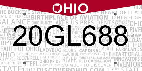 20GL688 Ohio License Plate