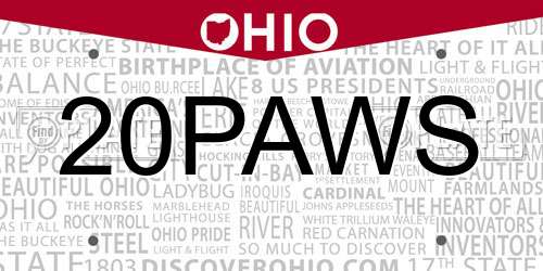 20PAWS Ohio License Plate