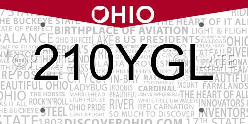 210YGL Ohio License Plate