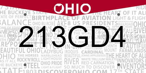 213GD4 Ohio License Plate
