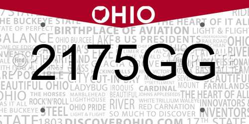 2175GG Ohio License Plate