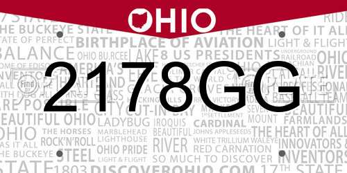 2178GG Ohio License Plate